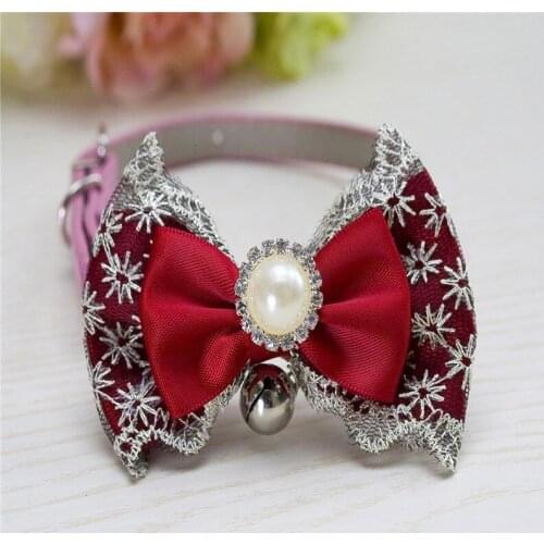 Luxury Jewelry Trim Pet Dog PU Leather Strap Kitten Collar Cat Pendants Bells Necktie Decorate Belt Product For Small/Medium Pet