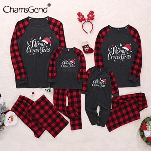 Christmas New Year Pajamas Set Women Family Matching Clothes Mom Clothing Plaid Print Pattern Family Clothes Xmas Sleepwear