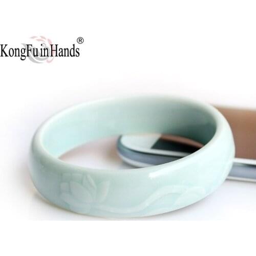 Handicraft Vintage Ceramic Handmake Cave Lotus Bangle Lotus Plant Pattern Classic Jewelry Chinese Fashion Wedding Gifts Charm