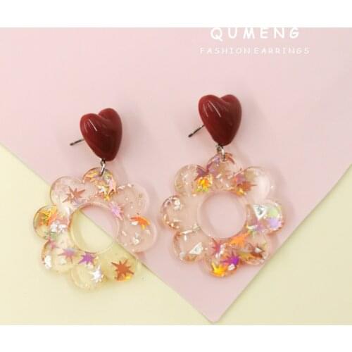 New Retro Rainbow Glitter Multi Color Transparent star geometric flowers acrylic drop earrings for women Christmas jewelry