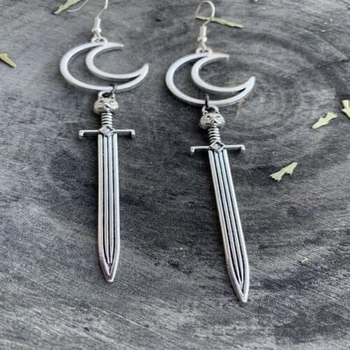 Moon Cat Sword Earrings Goth witch jewelry novelty beautiful charm women gift 2020 fashion Warrior eardrop dagger crescent