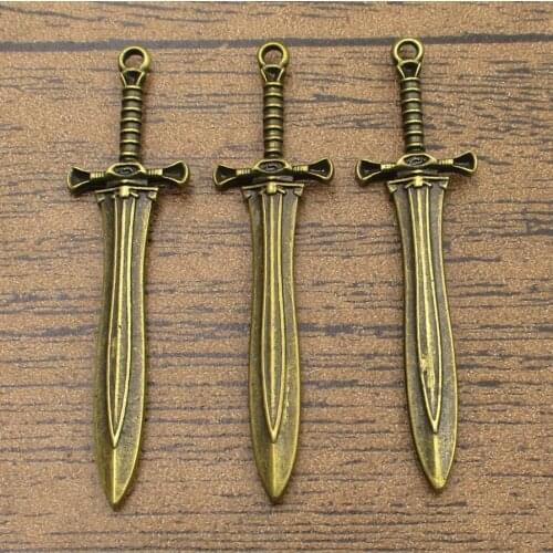 Double-edged Knight Sword Charms 10PCS/Lot 59×16mm Antique Bronze Swords Fit Bracelet&Necklace&Earring-RS915