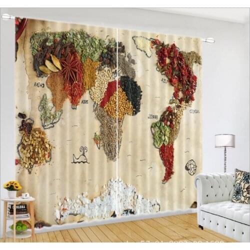 Kitchen Curtains Luxury Blackout Creative map 3D Window Curtains Living Room office Bedroom Drapes Rideaux Cortinas pillowcase