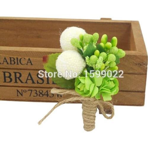 4pcs/lot Wedding Flowers Boutonniere groom Ivory Green Brooch Burlap Rope Decoration Formal Event Birthday Women Return Gifts