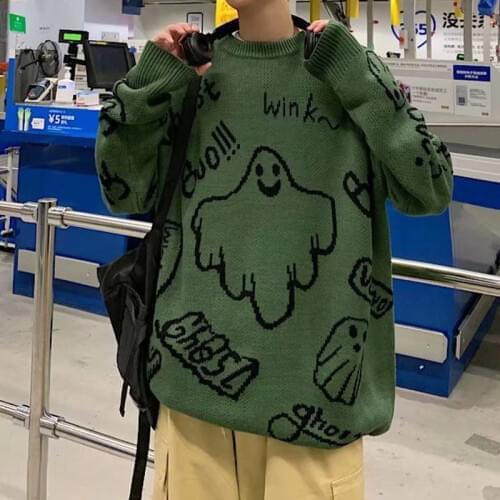 ZAZOMDE Men Hip Hop Sweater Cartoon Casual Loose Knitted Pullover Autumn Winter Knitted Mens Sweater Couple Unisex Design