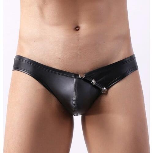 Leather Mens Panties Button Mens Underwear String Bikini Briefs Gay Underwear Men Underpants Penis Erotic Sexy Lingerie