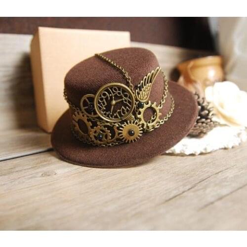 Steampunk Gear Vintage Mini Top Hat Handmade Brown Hats Party Cos-Play Accessories