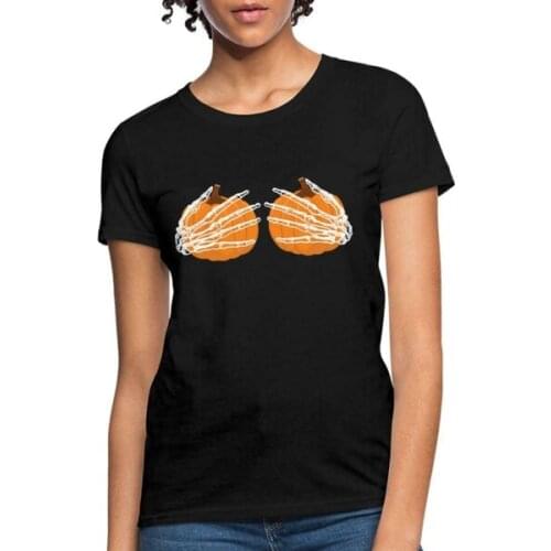 Skeleton Hands Pumpkin Boobs Womens T-Shirt