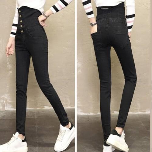 Female Boyfriend Mom Jeans Washed Denim Pants Plus Size 36 Women Elastic High Waist Thin Abdomen Blue Black Skinny Stretch Jeans
