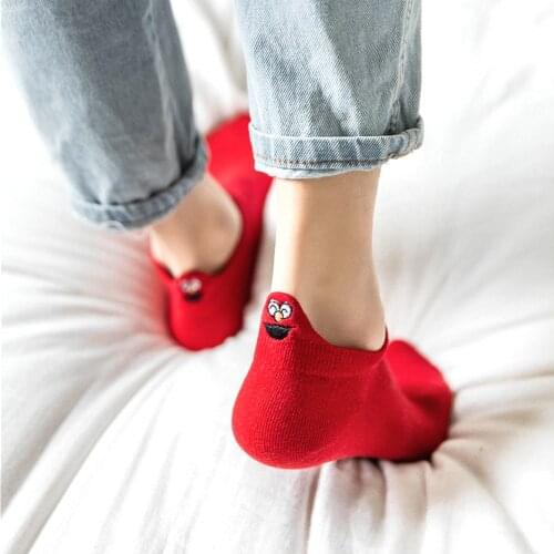 Kawaii Embroidered Expression Women Socks Ankle Happy Funny Cute Socks Women Cotton Summer Candy Color Short Socks
