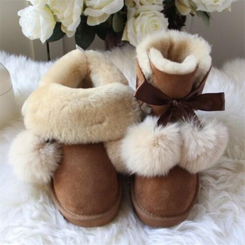 2020 Real Wool Womens Boots Genuine Sheepskin Woman Snow Boots Casual Winter Shoes Woman Leather Snow Boots
