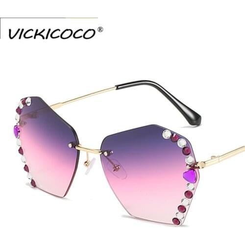 2021 New Frameless Rimless Sunglasses Women Polygon Point Diamond Sunglasses Female Vintage Gradient Alloy Glasses Shades UV400