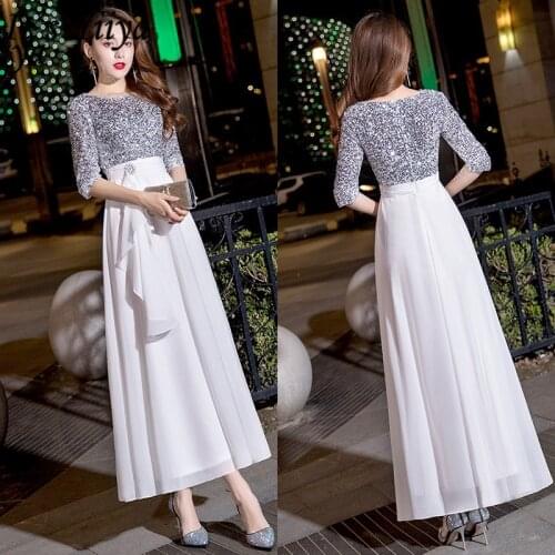 Its Yiiya Evening Dress Half Sleeve O-Neck Plus Size A-Line Robe De Soiree LF174 Sequined Patchwork Zipper Dress Woman Party