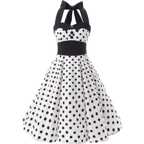 White and Black Women Dress 2021 Summer Halter Empire Cotton Vintage Rockabilly Swing Casual Sexy Dress VD0152