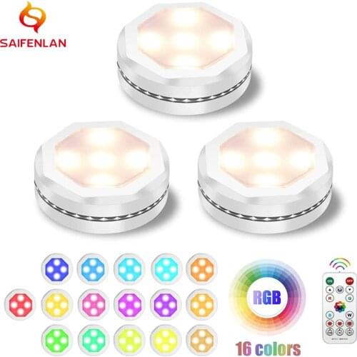 1/3/6 Pack Closet Lights Under Cabinet Lighting 16 Colors RGB Wireless LED Puck Lights Night Light for Home Kitchen Wardrobe