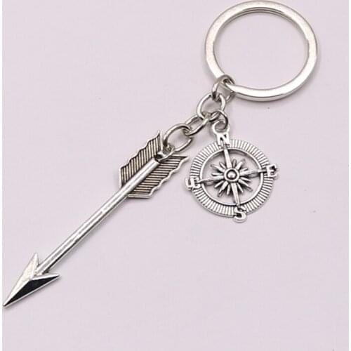 1pcs Antique Silver Arrow Compass Key Chain Travel Pendant Diy Key Ring For Wanderlust Gift