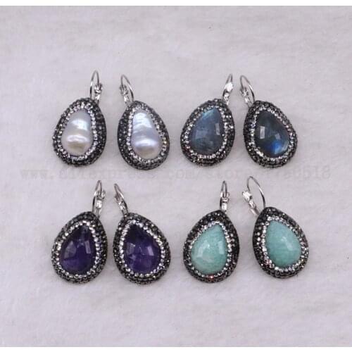 10 pairs Natural stone earrings faceted drop shape earrings druzy earring wholesale jewelry gem jewelry for women 3351
