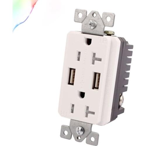 120V 20A US Plug Dual USB Charger With Duplex Tamper Resistant Receptacle