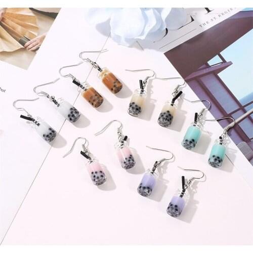 2021 New Fashion Creativity Handmade Pearl Milk Tea Coffee Cup Earrings Minimalist Simulation Food Earrings Women Jewelry Gifts