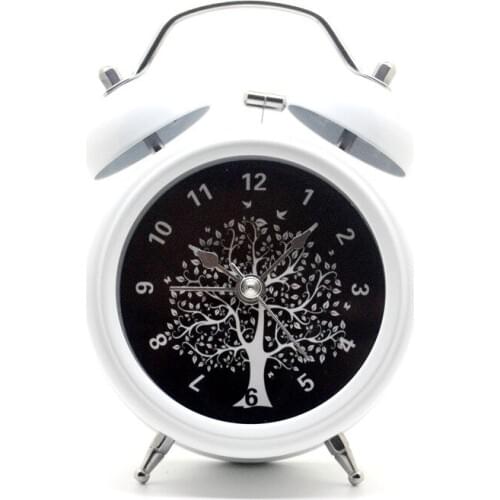 3 Inch Round Wishing Tree Metal Double Bell Silent Desktop Clock Table Alarm Clock With Night light