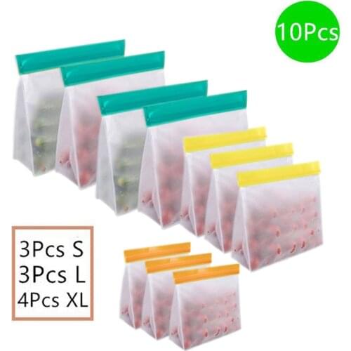 4-10Pcs/Set Stand Up Food Storage Bag Reusable Freezer Sandwich Ziplock Silicone PEVA Bag Kitchen Organizer Storage Fresh Bags