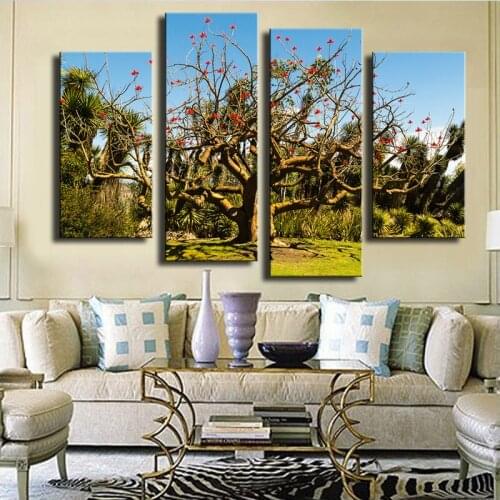 4 Piece Tree Unusual Wall Painting Print On Canvas For Home Decor Ideas Paints On Wall Pictures Art No Framed