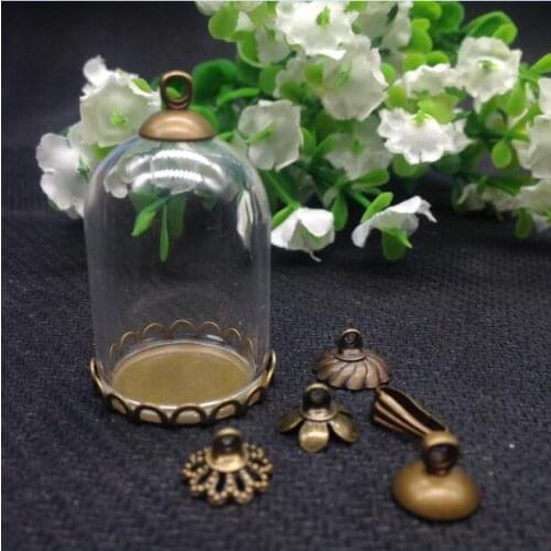 5sets/lot tube shape 30*20mm glass globe antique bronze color lace base tray beads cap vial pendant glass bottle accessories