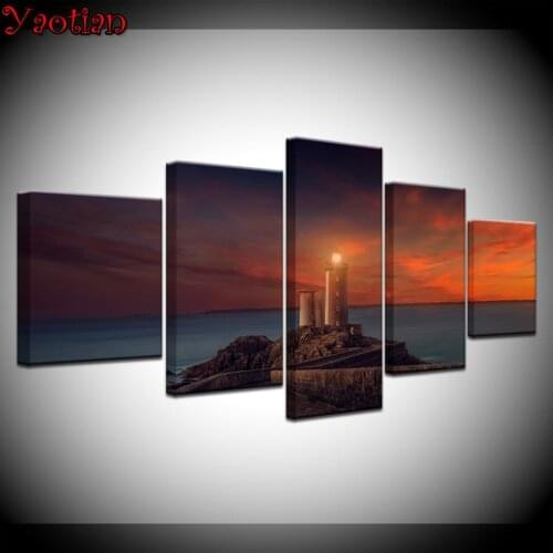 5 Pcs Sea Lighthouse Diamond painting cross stitch 5d diy handmade puzzle mosaic Diamond Embroidery rhinestone art Multi panel