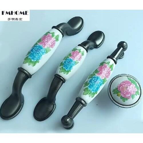 76 96mm retro fashion rural ceramic koitchen cabinet dresser door handle antique iron drawer tv cabinet cupboard knob handle 3"