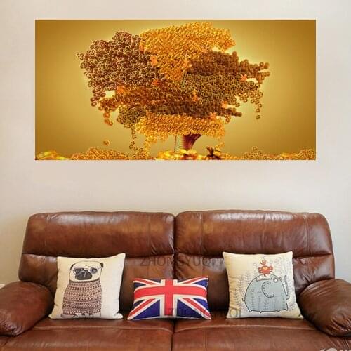 Abstract Golden Leaves Flower Floral Dollar Money Tree Posters and Print Canvas Painting Wall Art Millionaire Picture Home Decor