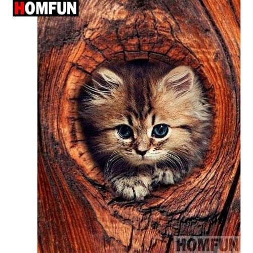 HOMFUN DIY Diamond Painting "Animal cat" Full Drill Square Round Diamond Embroidery 5D Cross Stitch Decoration Home A27334