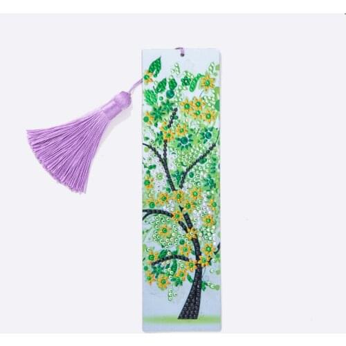 Diamond Painting Bookmark 5D DIY Special Shaped Diamond Art Mosaic Leather Tassel Four seasons tree spring Book Marks Diamond