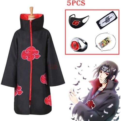 Anime Ninja Cosplay Costume Cloak Headband Ring Pain Konan Hidan Deidara Uchiha ISasuke Tachi Collar Robe Cloak Props Kids Adult