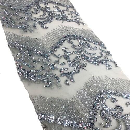 Champagne/Silver/Rose Gold 2021 African Net Lace French Sequins Handcut Dress Material Fabrics for Glitter Wedding Gown Sewing