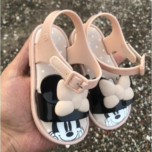 Hot Mickey Mouse Girls Jelly Sandals Butterfly Knot Kids Princess Sandals Children Beach Sandals Non-slip Shoes