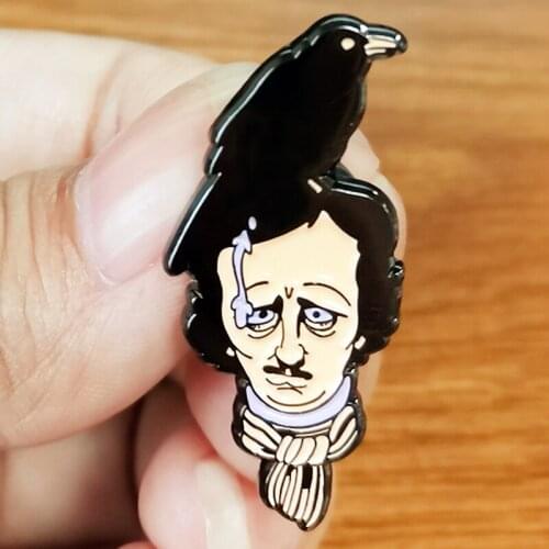 Punk Styles Edgar Allan Poe Raven Brooch Pins Enamel Metal Badges Lapel Pin Brooches Jackets Jeans Fashion Jewelry Accessories