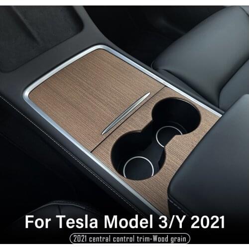 Model3 Car Central Control Panel Protective Wood Grain For Tesla Model 3 2021 Accessories Carbon Fiber ABS Patch Model Y Three