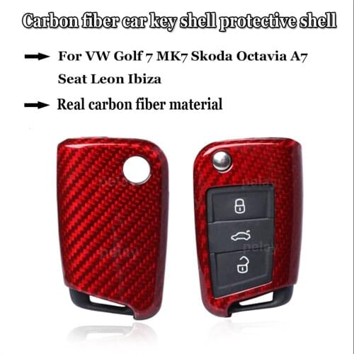 Carbon Fiber Car Key Cover Shell For VW Golf 7 MK7 Skoda Octavia A7 Seat Leon Ibiza Flip Folding Remote Key Case Accessories