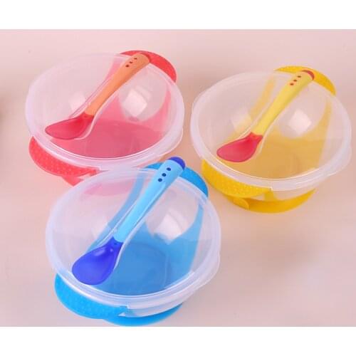 Baby Tableware Dinnerware Set Suction Bowl With Temperature Sensing Spoon Safety Baby Kids Learning Dishes For Eating Trainining