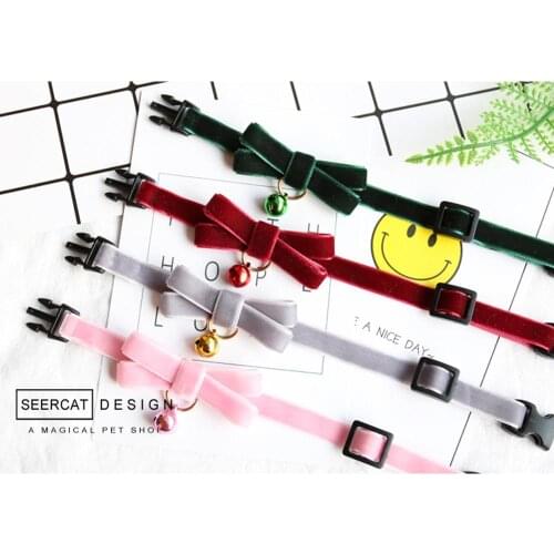 Elastic Adjustable Puppy Collar Kitten Necklace Velvet Bowknot Cat Chihuahua Collars with Bell Safety Bow Tie Pets Supplies