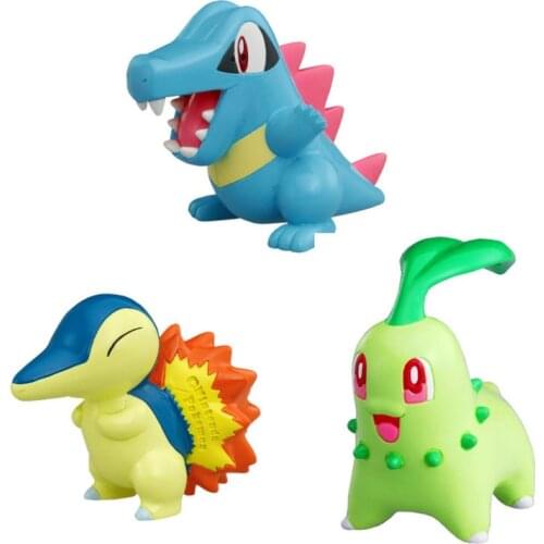 TAKARA TOMY First Partner Pokemon Anime Figures Totodile Cyndaquil Chikorita Action Figure Collection Model Toys Kids Gifts