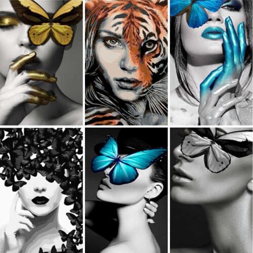 AZQSD Painting By Numbers Woman Animal Arcylic Coloring By Numbers Portrait HandPainted Painting Kits Unframed Decoration