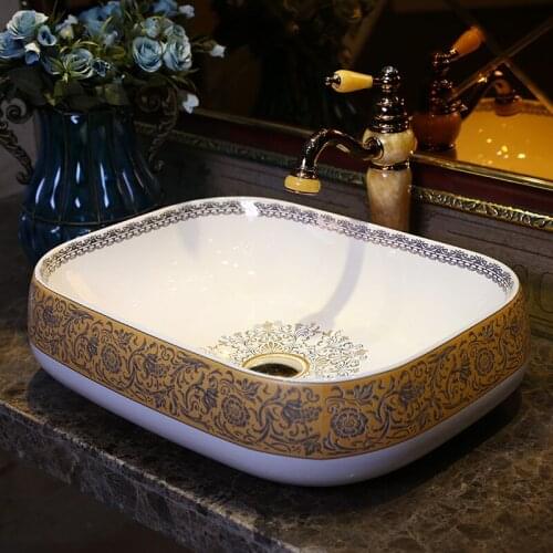 Chinese art hand porcelain oval bathroom countertop ceramic wash basin