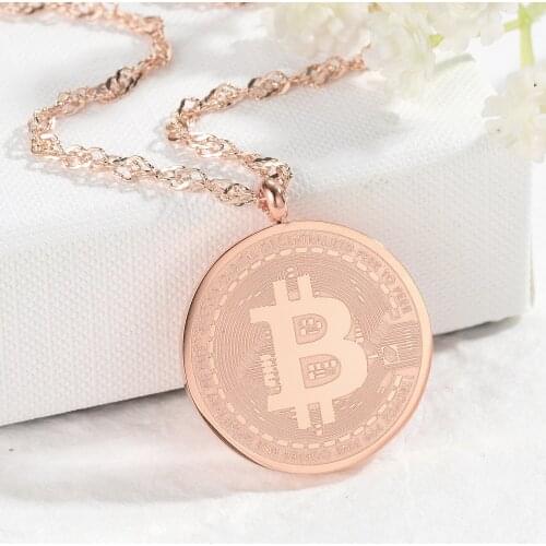 Creative Souvenir Gold Plated Bitcoin Gold Commemorative Coin Stainless Steel Jewelry Personalized Custom Pendant For Women Gift