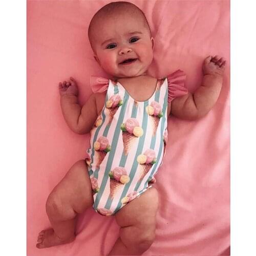 Lovely Baby Swimwear Infant Kids Baby Girls Striped Ice cream Backless Swimsuit Swimwear Swimming Bikini Bathing Suit