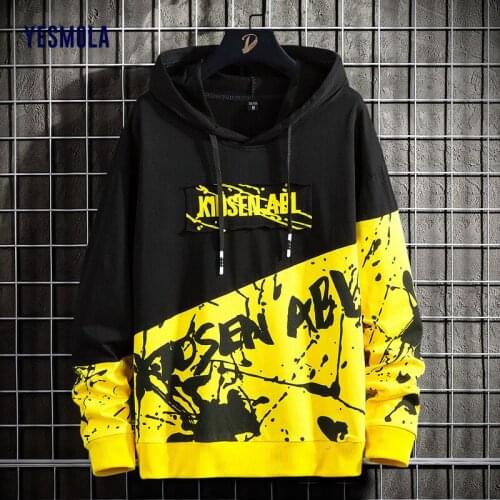 YESMOLA Mens Hoodies Patchwork Hoodies Mens Hip Hop Hooded Sweatshirt Streetwear Fashion Tops for Young Casual Top