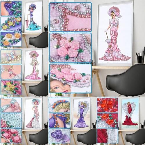 5D DIY Special Shaped Diamond Painting Lady with Bowler Hat Mosaic Kit Rhinestone Drawing Picture Set Home Wall Decoration Craft
