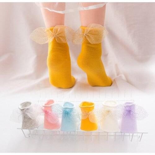 Baby Girls Socks Cotton Lace Bow Toddlers Infants Ankle Socks Baby Girls Princess Sock Cute Children Kids Socks Solid