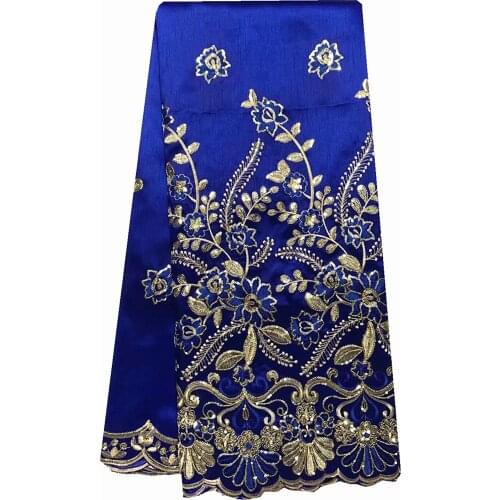 Latest Embroideried French Design Royal Blue George Lace 5 Yards Sequins Cotton Fabric Silk Wedding Party Lady Dress KRL-92204
