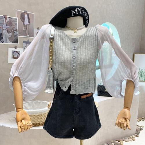 NewWomens clothing Spring Summer 2021 Fashion Design sense knit shirt Suspender loose top long sleeve two piece set
